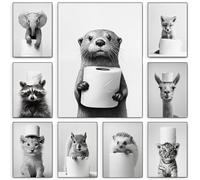 BeiYiHo Cuadro Animales Baño Blanco y Negro Cuadros Divertidos para el Baño Nutria Poster Decorativos Pared Laminas Decorativas WC Lienzo Foto 40x50