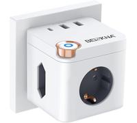 Beizkna Cubo Enchufe USB C 6 en 1 con 3 Tomas, 2 USB y Interruptor 3680W | Ladrón de Enchufes Múltiple de Pared con Cargador USB, Cubo de Corriente para Oficina, Cocina y Habitación