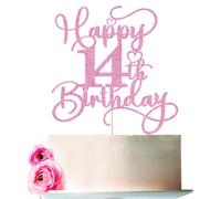 Bejotaa Pink Happy Happy 14th Birthday Cake Topper 1 PPCS Glitter Cake Topper para un cumpleaos/aniversario Temo de la fiesta del pastel Suministros