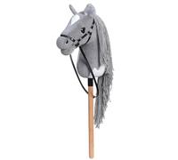 BEJOY Caballo de juguete de caballo de pasatiempo, caballo en un palo con cabestro y riendas, regalo de caballo para niños y niñas, caballo de pasatiempo, gris y blanco
