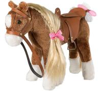 BEJOY Juguete de peluche de caballo de peleo, caballo de peluche con sillín, brida y paño de algodón, regalo para niñas y niños, 28 cm marrón