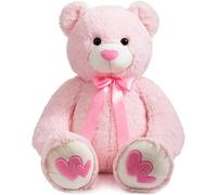 BEJOY Oso de peluche de 91 cm, gran oso de peluche con corazón rojo de amor para regalar a amigas y niños, color rosa