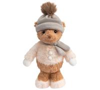 BEJOY Oso de peluche suave con gorro de punto gris y bufanda, el mejor compañero para niñas y niños, regalo para todas las ocasiones, 33 cm marrón y beige