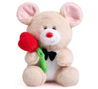 BEJOY Peluche de ratón de peluche, peluche esponjoso con corazón rosa, juguetes de peluche de rata amor San Valentín, juguetes de peluche para novia, niños, cumpleaños, día de San Valentín