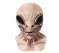 BEJOYFMY Máscara de alienígena, máscara de látex aterradora para disfraz de OVNI ET para Halloween, cosplay, accesorios de fiesta, color beige claro