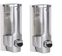 Bekasa - Dispensador de jabón, 350 ml, montado en la pared, manual, dispensador de jabón/champú/loción para el hogar, baño, cocina, hoteles, restaurantes (2 unidades, plateado)