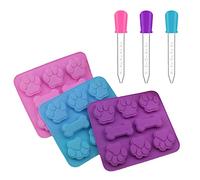 Bekecidi 3 uds moldes de silicona para patas y huesos de perro con 3 uds cuentagotas de silicona transparente con escala, herramienta para hornear moldes para tartas de pudín de gelatina