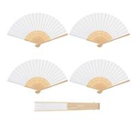 Bekecidi 4 Abanicos Plegables de Tela de Seda con Varillas de Bambú, Abanico de Mano de Papel Blanco, Abanico Chino Plegable para Bodas, Fiestas de Navidad, Graduaciones y Decoración del Hogar