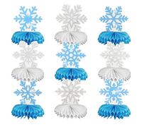 Bekecidi 9 Piezas de Centros de Mesa de Panal de Copo de Nieve Centros de Mesa de Frozen de Color Blanco y Azul Decoración de Mesa de Fiesta de Invierno para Navidad Vacaciones Invierno Cumpleaños