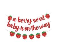 Bekecidi Banderines de decoración para fiestas, fresa, 10 x 15 cm | «A berry sweet baby is on the way», papel brillante de doble cara de 200 g para baby shower gender reveal Welcome Baby