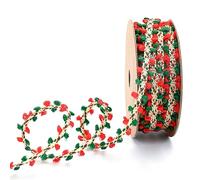 Bekecidi Cinta de Navidad de 10 mm de ancho y 9 m de largo, diseño floral bicolor rojo y verde, material de poliéster, adecuada para decoración de ambientes navideños y eventos festivos