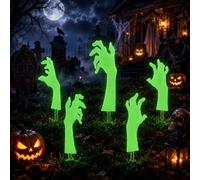 Bekecidi Paquete de 5 estacas de mano negras que brillan en la oscuridad, decoraciones espeluznantes de Halloween al aire libre, letreros luminosos de plástico PP para decoración de patio al aire