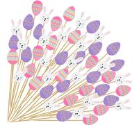 Bekeify 200 PCS Palillos de Cóctel Brochetas de Bambú Decoración de la Fiesta de Pascua con Palillos de 12 CM Conejo de Pascua Huevos de Pascua Palos de cóctel Oblicua de Madera Bebidas y Fiestas