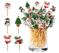 Bekeify 200 Piezas Palillos de Cóctel de Navidad 12 CM Pinchos de Bambú de Dientes 5 Estilos Brochetas de Fruta Palitos Aperitivos de Madera Decoración Fiesta para Cócteles Aperitivos Canapés Bebidas