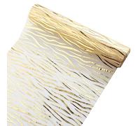 Bekeify Camino de Mesa Dorado 28 cm × 15 m Camino Mesa Oro Brillante Poliéster Decorativo Oro Tul Dorado Metálico Camino de Mesa de Navidad Decoración para Regalos Año Nuevo Boda Patrón de Rayas