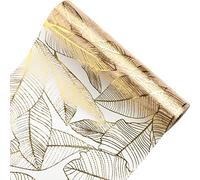 Bekeify Camino de Mesa Dorado 28 cm × 15 m Camino Mesa Oro Brillante Poliéster Decorativo Tul Metálico Patrón de Hojas Caminos de Mesa de Navidad Decoración para Regalos Año Nuevo Boda Cumpleaños