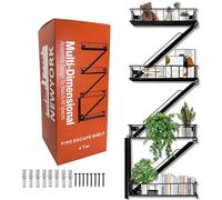BEKIKAIPING Estantes flotantes de pared con diseño de escape de incendios, organizador de pared decorativo de metal de Nueva York, escalera de fuego, estantería de libros para sala de estar (4