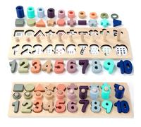 BEKILOLE Juguetes Montessori de madera para niños pequeños, rompecabezas de números, clasificador, apilador, apilador, juguetes preescolares para niños y niñas, bloques de matemáticas, regalos para