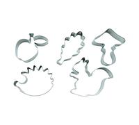 BekkiB 2415-Juego de 5 cortadores de galletas "Bosque" - cortadores de galletas - Hoja de roble, seta, erizo, manzana y ardilla - para hornear y manualidades