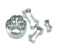 BekkiB - Juego de 4 cortadores de galletas "pata y hueso" - Moldes de acero inoxidable para galletas o golosinas para perros - Cortador de galletas para hornear y manualidades - 998471