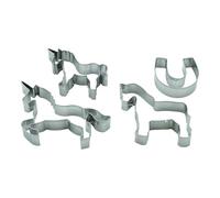 BekkiB - Juego de 4 cortadores de galletas "Unicornio, caballo y herradura" - Moldes de acero inoxidable aptos para lavavajillas - Para hornear galletas - 8297