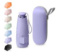 BEKKLPOU Mini Paraguas De Bolsillo, Paraguas Plegable Antiviento, Paraguas Para El Sol, Desplazamientos Diarios, Incluye Caja De Almacenamiento, Asa Retráctil, Unisex (Morado Taro)