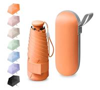 BEKKLPOU Mini Paraguas De Bolsillo, Paraguas Plegable Antiviento, Paraguas Para El Sol, Desplazamientos Diarios, Incluye Caja De Almacenamiento, Asa Retráctil, Unisex (Naranja)