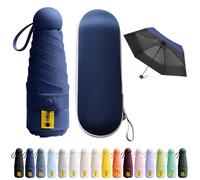 BEKKLPOU Mini Paraguas De Bolsillo, Paraguas Plegable Antiviento, Paraguas Para El Sol, Desplazamientos Diarios, Incluye Caja De Almacenamiento, Asa Retráctil, Unisex (Azul Marino)