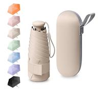 BEKKLPOU Mini Paraguas De Bolsillo, Paraguas Plegable Antiviento, Paraguas Para El Sol, Desplazamientos Diarios, Incluye Caja De Almacenamiento, Asa Retráctil, Unisex (Beige Fénix)