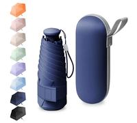 BEKKLPOU Mini Paraguas De Bolsillo, Paraguas Plegable Antiviento, Paraguas Para El Sol, Desplazamientos Diarios, Incluye Caja De Almacenamiento, Asa Retráctil, Unisex (Azul marino)