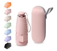 BEKKLPOU Mini Paraguas De Bolsillo, Paraguas Plegable Antiviento, Paraguas Para El Sol, Desplazamientos Diarios, Incluye Caja De Almacenamiento, Asa Retráctil, Unisex (Rosa flor de cerezo)
