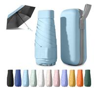 BEKKLPOU paraguas plegable, paraguas para el sol, mini paraguas, Adecuado para días soleados y lluviosos, Con caja de almacenamiento múltiples colores para elegir (Azul cielo claro)