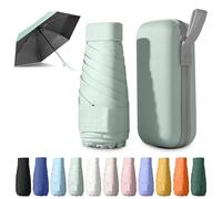 BEKKLPOU paraguas plegable, paraguas para el sol, mini paraguas, Adecuado para días soleados y lluviosos, Con caja de almacenamiento múltiples colores para elegir (Verde fruta claro)