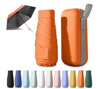 BEKKLPOU paraguas plegable, paraguas para el sol, mini paraguas, Adecuado para días soleados y lluviosos, Con caja de almacenamiento múltiples colores para elegir (Naranja)