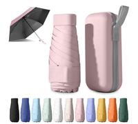 BEKKLPOU paraguas plegable, paraguas para el sol, mini paraguas, Adecuado para días soleados y lluviosos, Con caja de almacenamiento múltiples colores para elegir (Rosa pistilo)