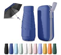 BEKKLPOU paraguas plegable, paraguas para el sol, mini paraguas, Adecuado para días soleados y lluviosos, Con caja de almacenamiento múltiples colores para elegir (Azul marino)