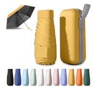 BEKKLPOU paraguas plegable, paraguas para el sol, mini paraguas, Adecuado para días soleados y lluviosos, Con caja de almacenamiento múltiples colores para elegir (Amarillo albaricoque maduro)