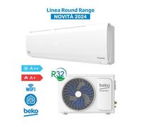 Beko BEHPC090 + BEHPC091 Aire Acondicionado 9000Btu 2,5Kw WIFI Round Range 2024, R32 Inverter, Blanco