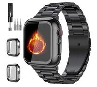 Bekomo Compatible con Apple Watch Band de 49 mm, 46 mm, 44 mm, 45 mm, 42 mm, 40 mm, 38 mm, 41 mm, correas de acero inoxidable para iWatch con 2 fundas de pantalla de vidrio templado para Series 10/9