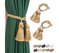 BEL AVENIR Abrazadera de borla para cortina, hecha a mano, decorativa, cuerda con borla (oro, 2 unidades)