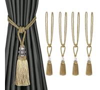 BEL AVENIR - Alzapaños de cortina hechos a mano con borlas de cristal, para decoración del hogar, paquete de 4 (dorado)