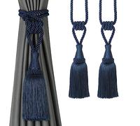 BEL AVENIR Alzapaños de cortina tejidos a mano para cortinas, alzapaños decorativos con borlas (azul marino, 2 unidades)