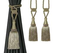 BEL AVENIR Alzapaños de cortina tejidos a mano para cortinas, alzapaños decorativos con borlas (color beige oscuro, 2 unidades)