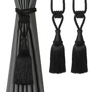 BEL AVENIR Alzapaños de cortina tejidos a mano para cortinas, alzapaños decorativos con borlas (negro, paquete de 2)