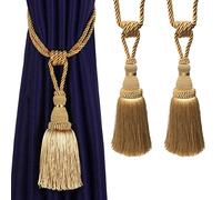 BEL AVENIR - Alzapaños decorativos para cortinas, hechos a mano, elegantes, con borlas, para cortinas (dorado, 2)