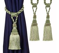 BEL AVENIR - Alzapaños decorativos para cortinas, hechos a mano, elegantes lazos de cuerda, borlas para cortinas (verde, 2)