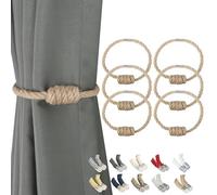 BEL AVENIR Alzapaños magnéticos para cortinas, modernos alzapaños tejidos con exquisito nudo, soportes para cortinas para decoración del hogar (yute, paquete de 6)