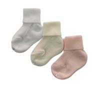 Bel Piccino Calcetines de bebé de algodón 100%. 3 pares de calcetines de verano 0-12 meses. Fabricado en Italia, producto artesanal., Rosa,Blanco,Crema, 0-3 meses