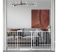 BELABB - Puertas de seguridad extra anchas de metal blanco para puerta de bebé con presión para mascotas de 182 a 194 cm, color blanco