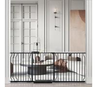BELABB - Puertas de seguridad extra anchas para bebés, de metal negro, grande, para mascotas, a presión, pasear a través de una puerta larga para perros para la casa, escaleras (194 a 206 cm), color negro